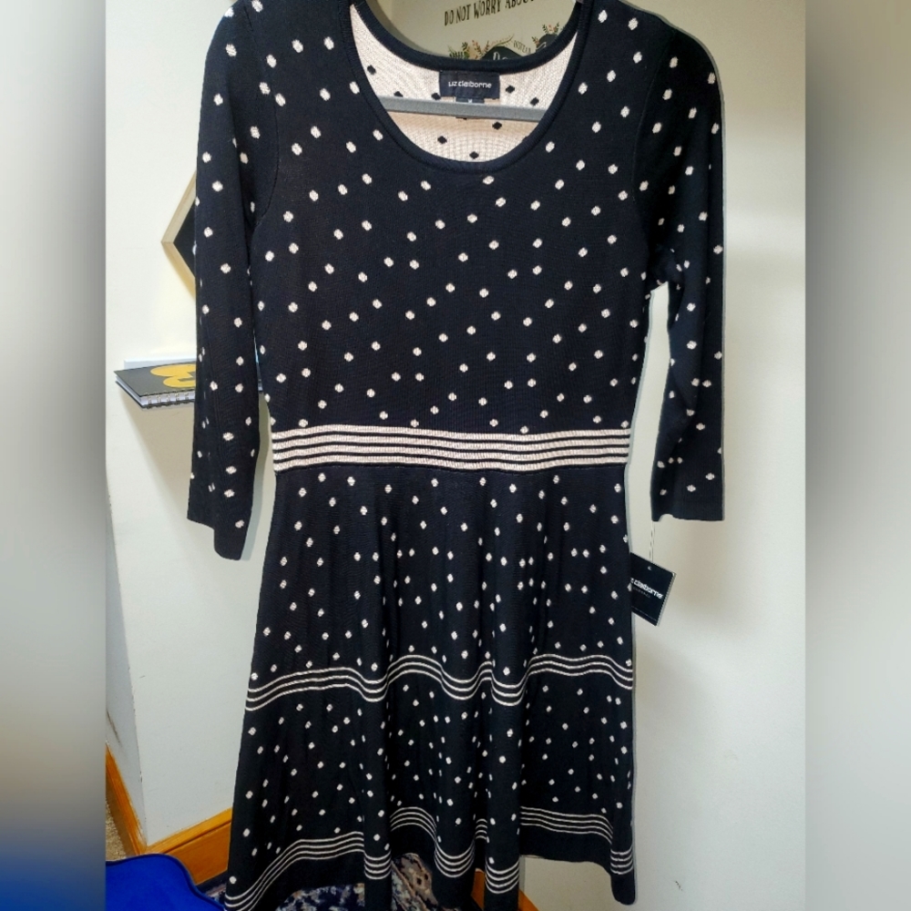 Liz Claiborne Knit Sweater dress - polka dot pattern - Medium